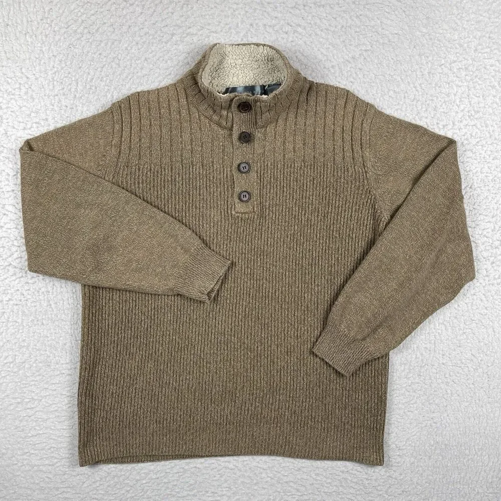 Oscar De La‎ Renta Sweater Mens XL Brown Sherpa Collar Pullover Preppy Workwear